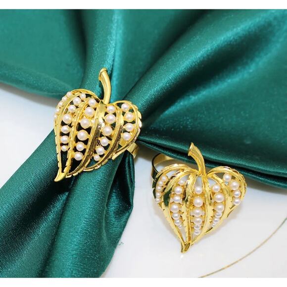 Napkin Rings Set of 8 Gold Pearl Napkin Rings, Napkin Holders for Cloth *READ... - Picture 14 of 15